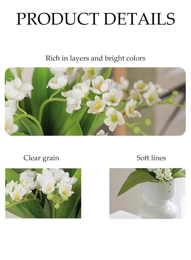 DUNISO 8 Pcs Artificial Flower Lily of The Valley, Faux White Bell Flowers, Wind Chime Orchid, Outdoor Bridal Wedding Bouquet for Home Garden Party (White) - Image 3